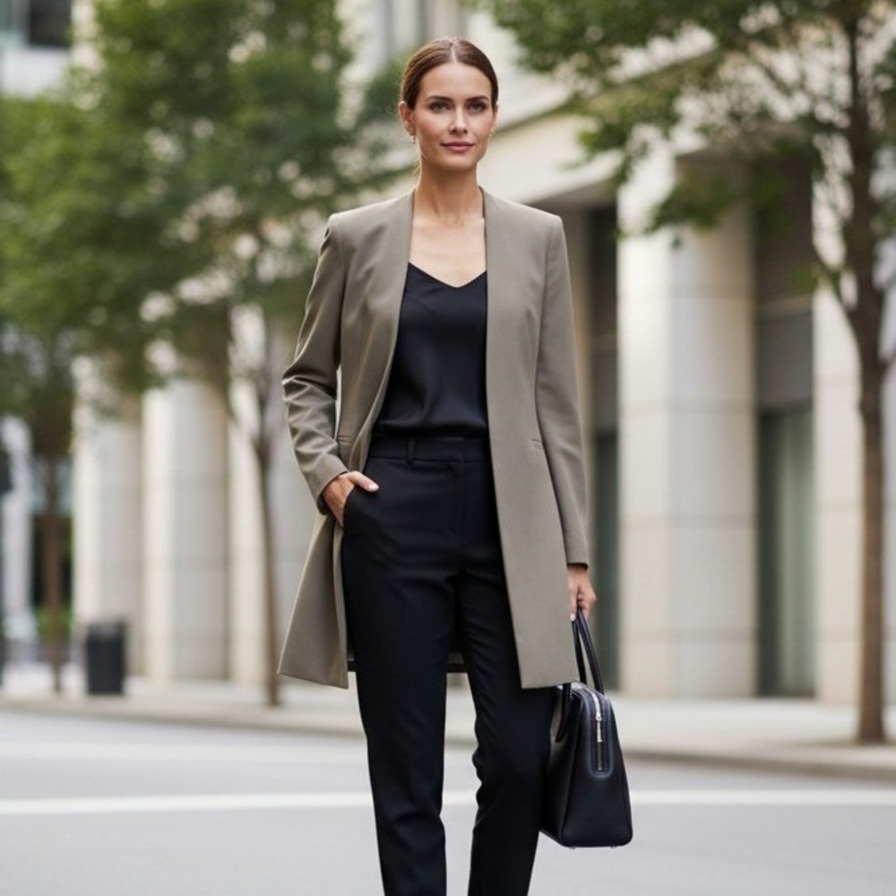 Calvin Klein Blazer Womens 6 Olive Green Open Front Office Siren Workwear